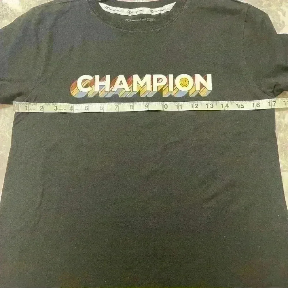 Champion Womens Get Happy Logo T-Shirt Black Size XS New Whit Tags - Picture 9 of 9